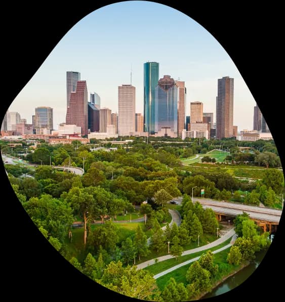 City of Houston Downtown Skyline White Oak Bayou